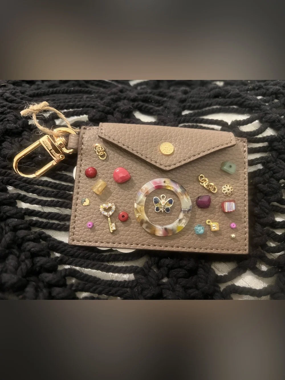 Embellished Taupe Cardholder Keyring - Women Accessories